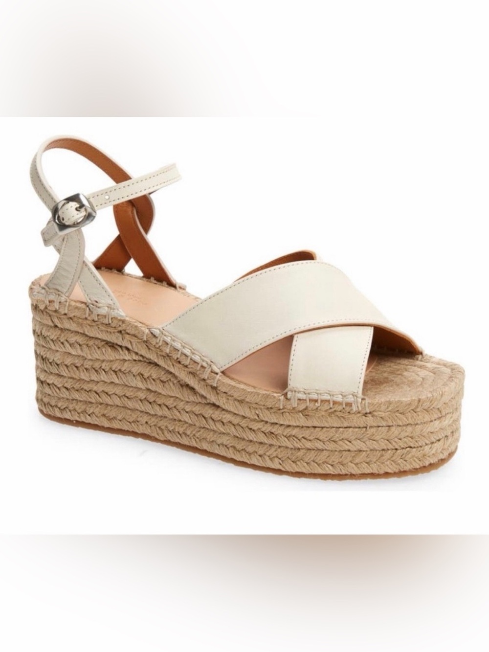 rag & bone Cream Leather Espadrille Wedge Sandals